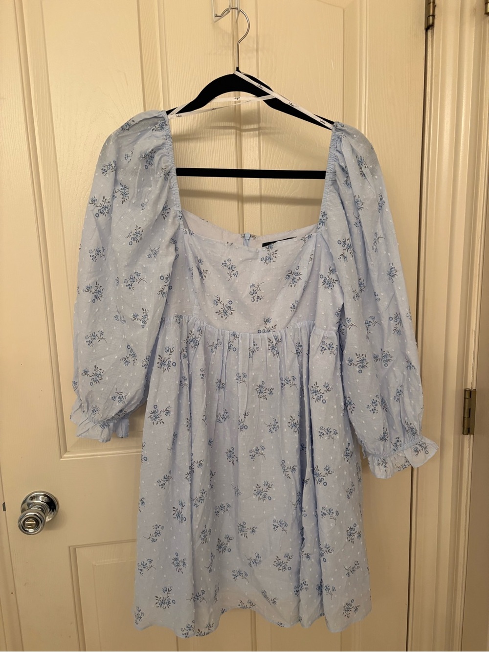 Lulu's Powder Blue Floral Puff-Sleeve Mini Dress